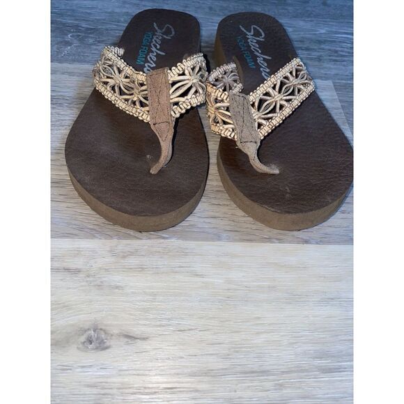 Skechers Meditation Ocean Breeze Flip Flop Sandals Brown Thongs Yoga Foam Size 6 - Picture 5 of 8